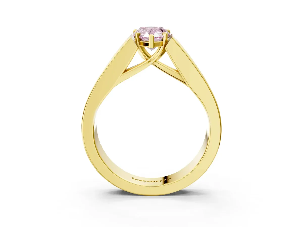 Fancy Pink Pear Cut Cut Channel Set Solitaire Ring with Four-Prong Setting Yellow gold
