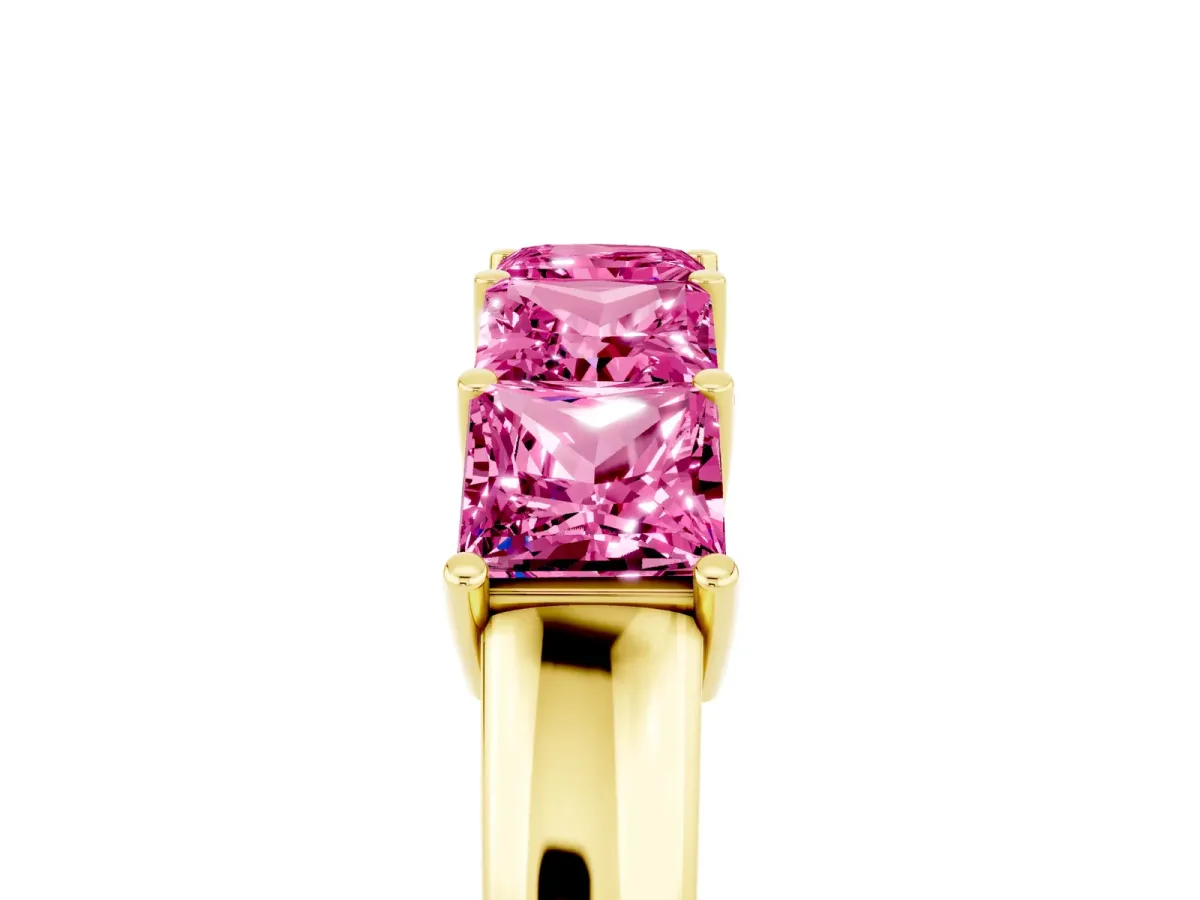 Princess Cut Five-Stone Pink Sapphire Band with Prong Setting Yellow gold