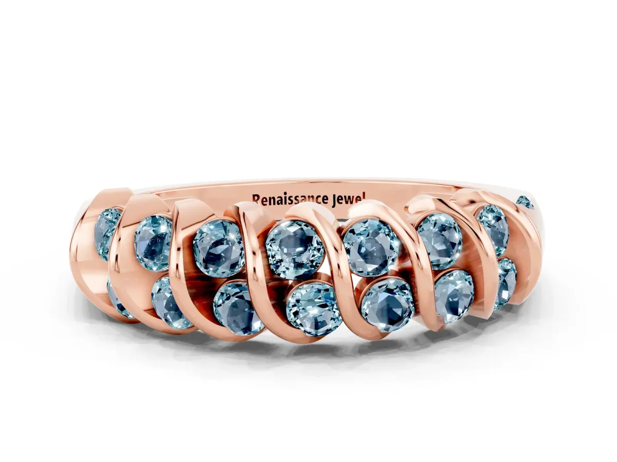 Channel Set Round Aquamarine Multi-Row Band Rose gold