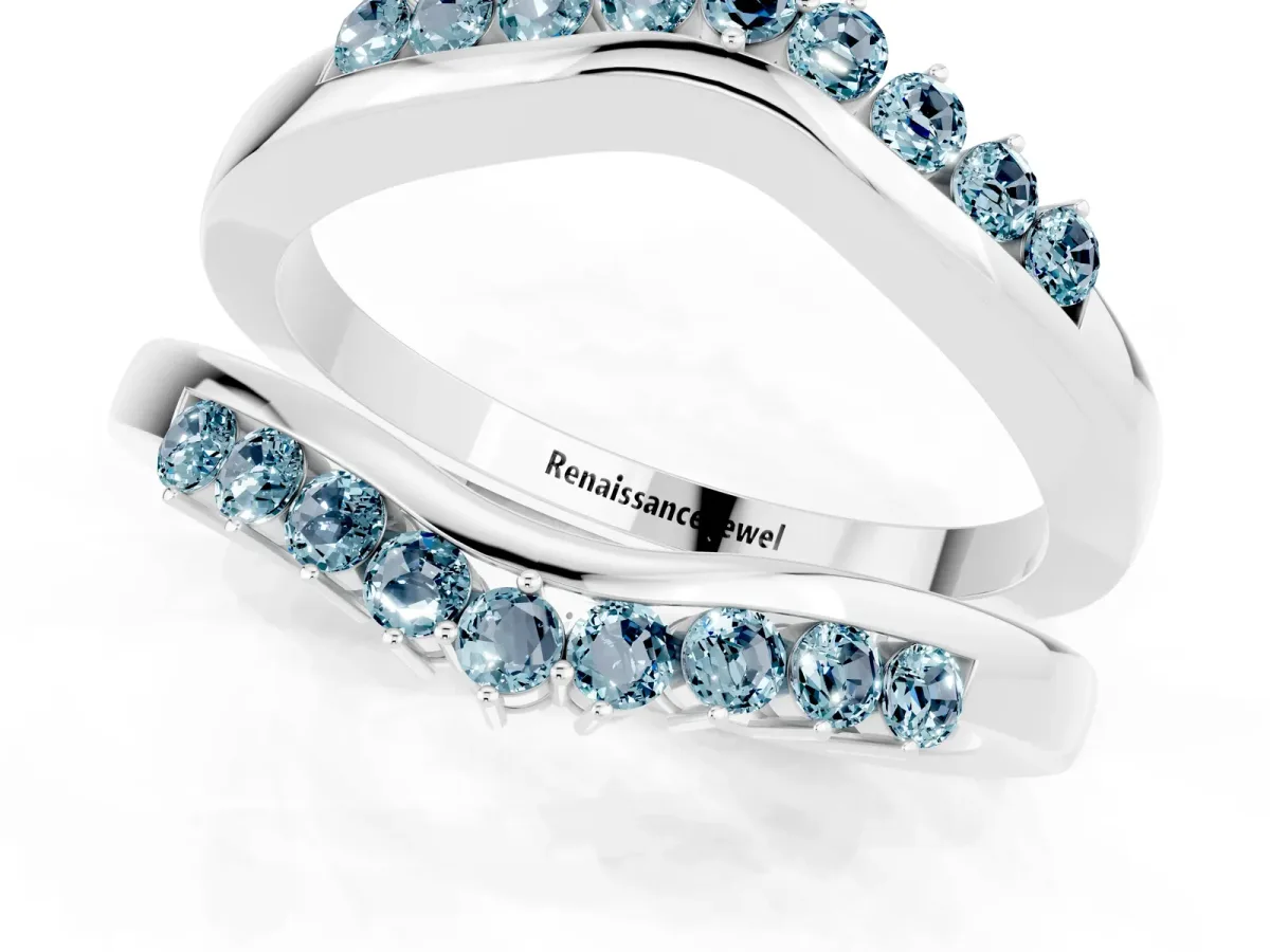 Round Aquamarine Chevron Contour Band with Prong Setting Silver