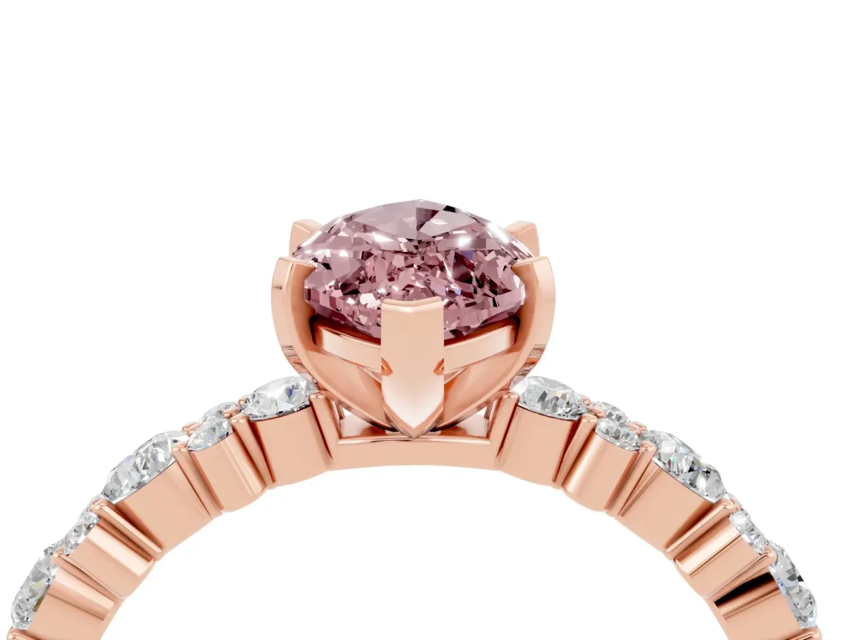 Marquise Cut Morganite Side Stone Solitaire Ring with Round and Four-Prong Setting Rose gold