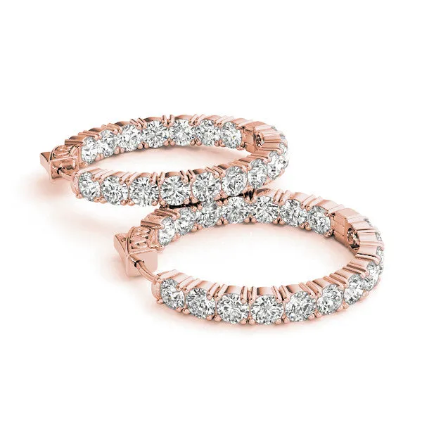 Round Cut Diamond Inside-Out Hoop Earrings with Shared Prong Setting Rose gold