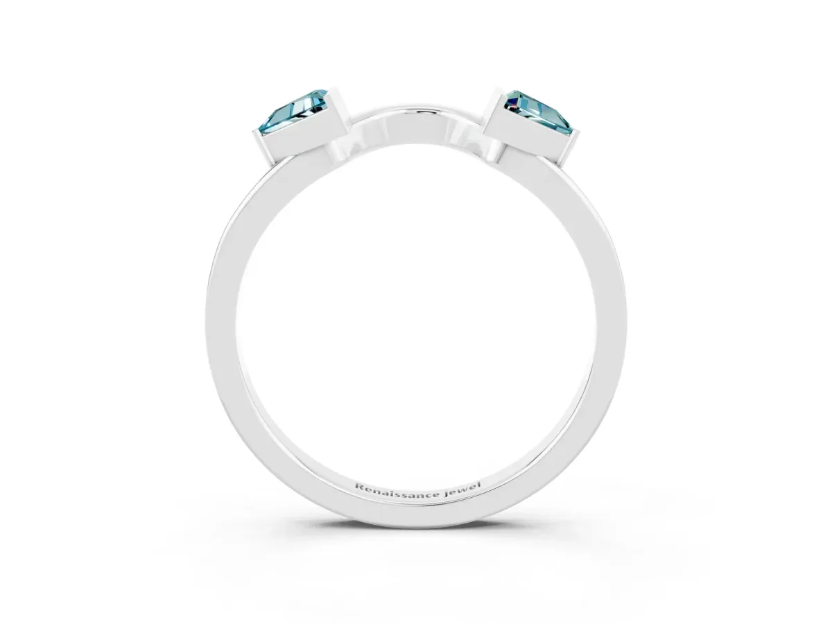 Trillion Blue Topaz Open Band Ring with Bezel Setting Platinum