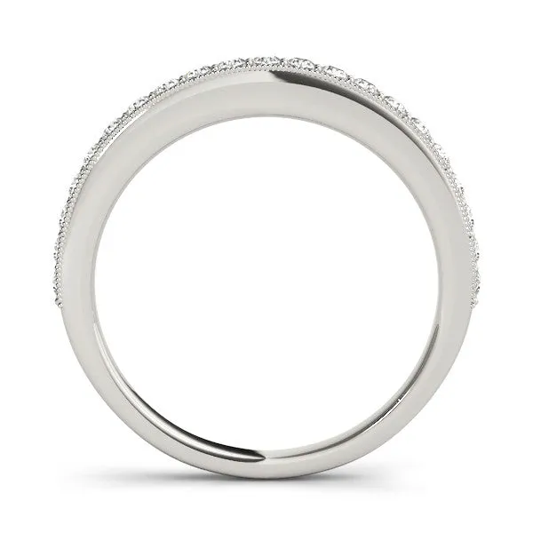 Round Diamond Pavé Set Milgrain Wedding Band Silver