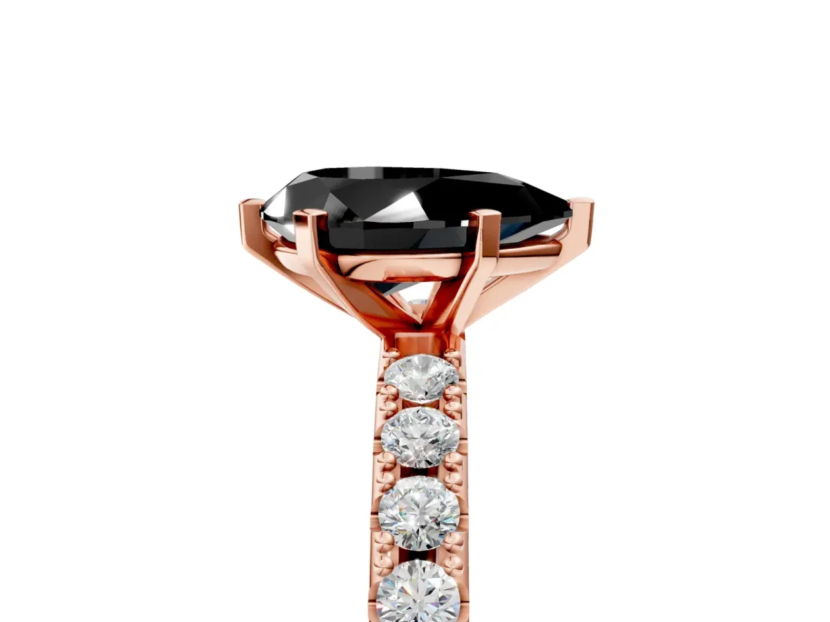 Fancy Black Pear Cut Diamond Solitaire Pavé Band with Four-Prong Setting Rose gold