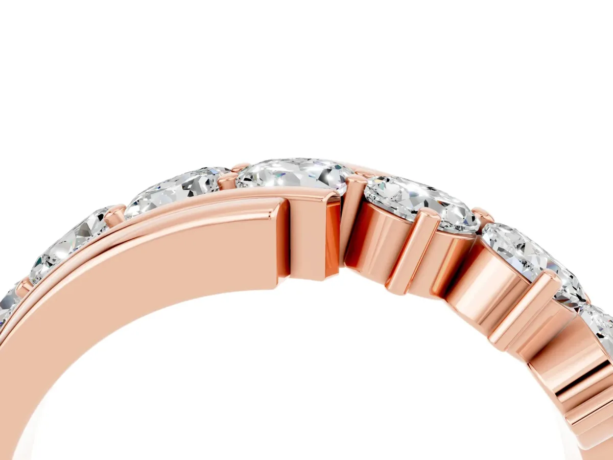 Round Moissanite Wave Band with Channel and Shared Prong Setting Rose gold