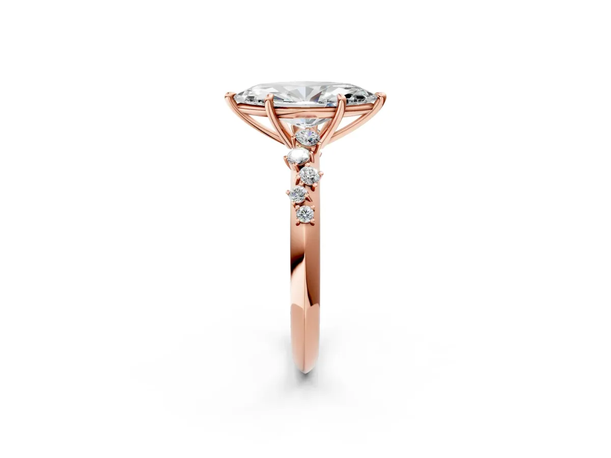 Marquise Cut Diamond Cluster Side Stone Solitaire Ring with Prong Setting Rose gold