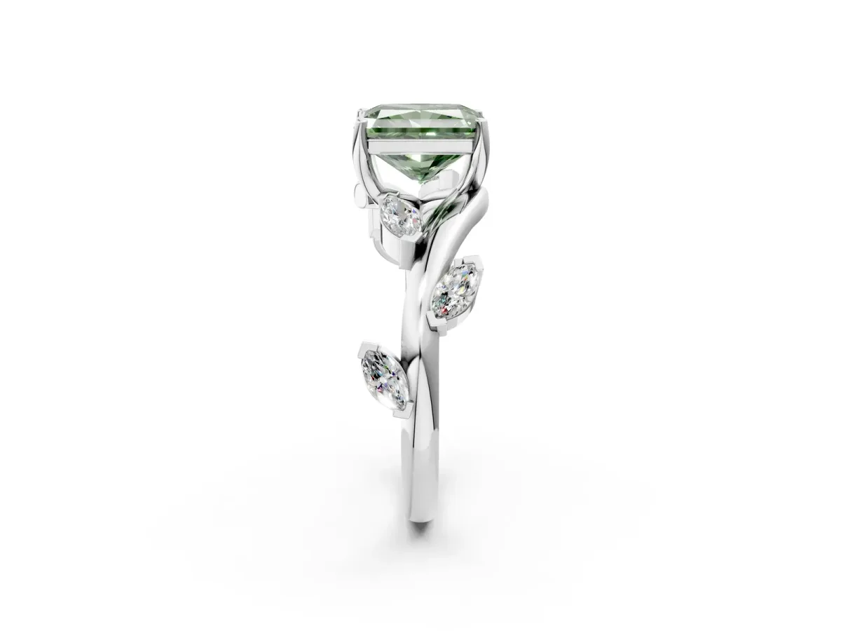 Fancy Green Radiant Cut Solitaire Twisted Band Marquise Accent Prong Setting Ring Platinum