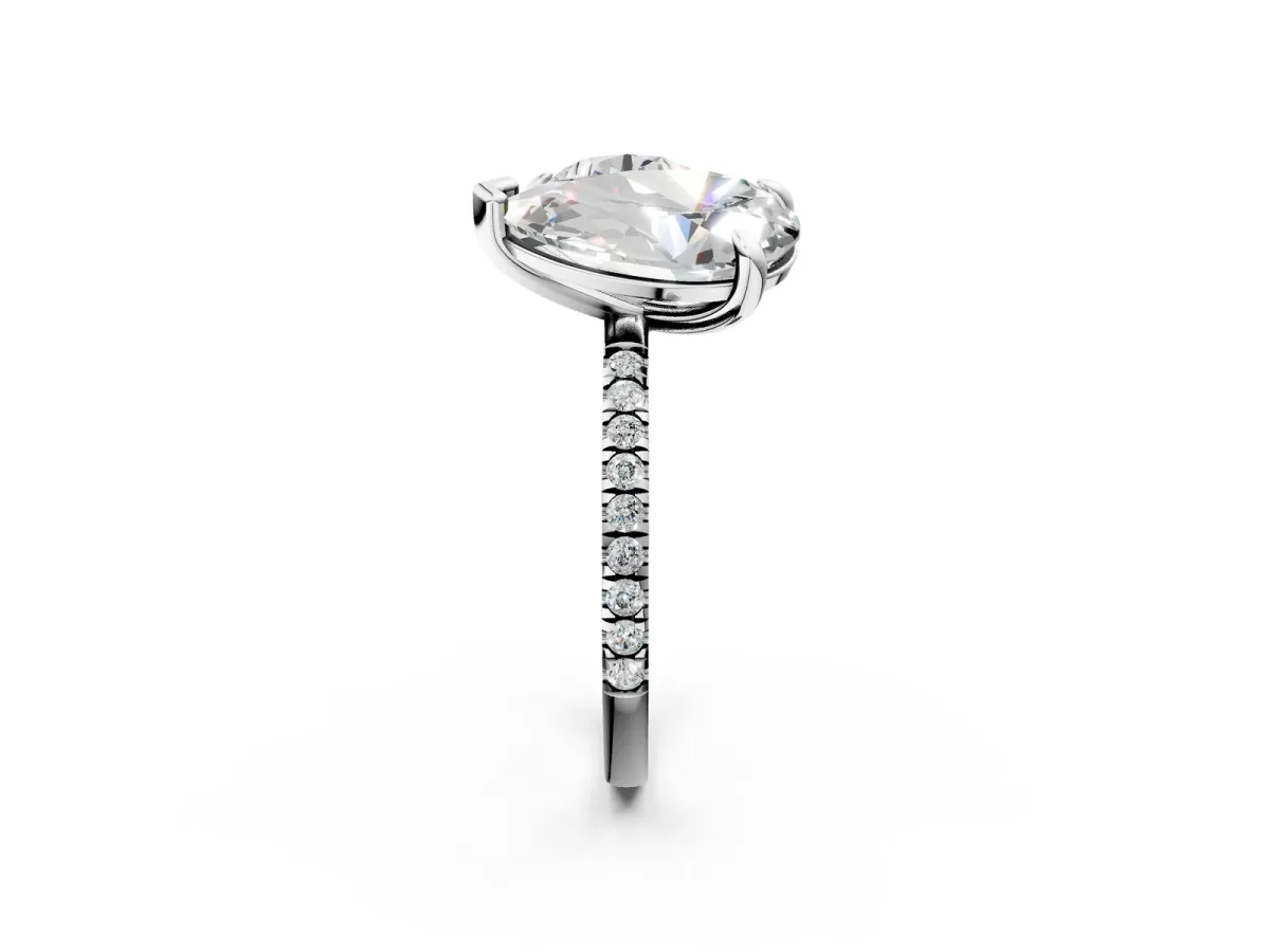 Round and Pear Toi Moi Ring with Prong Setting and Pave Band Platinum