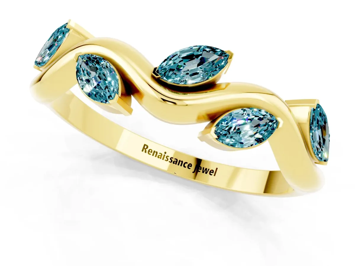 Marquise Blue Topaz Twisted Band with Prong Setting Yellow gold