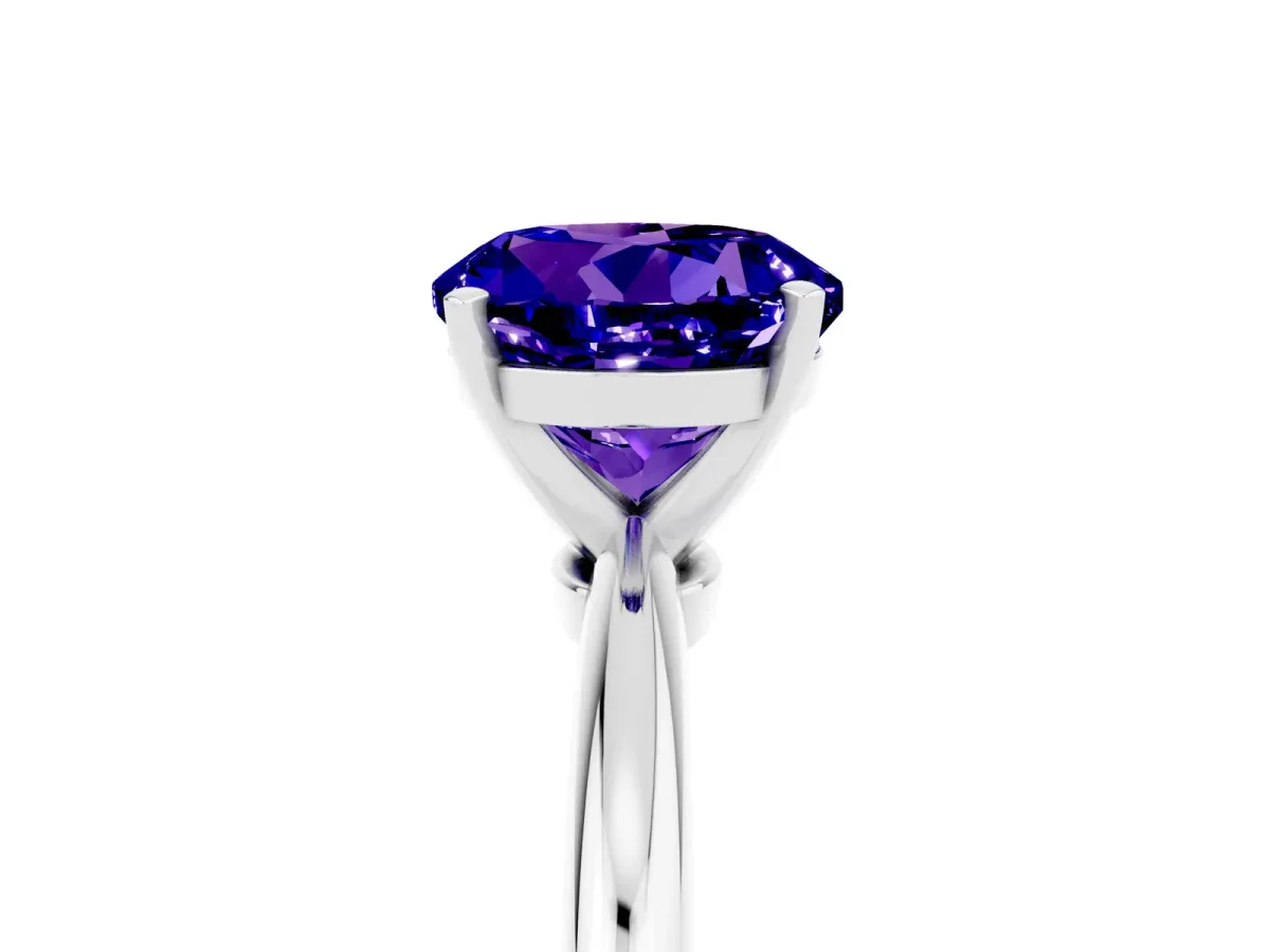 Round Cut Tanzanite Solitaire Ring with Six-Prong Setting and Classic Band Silver