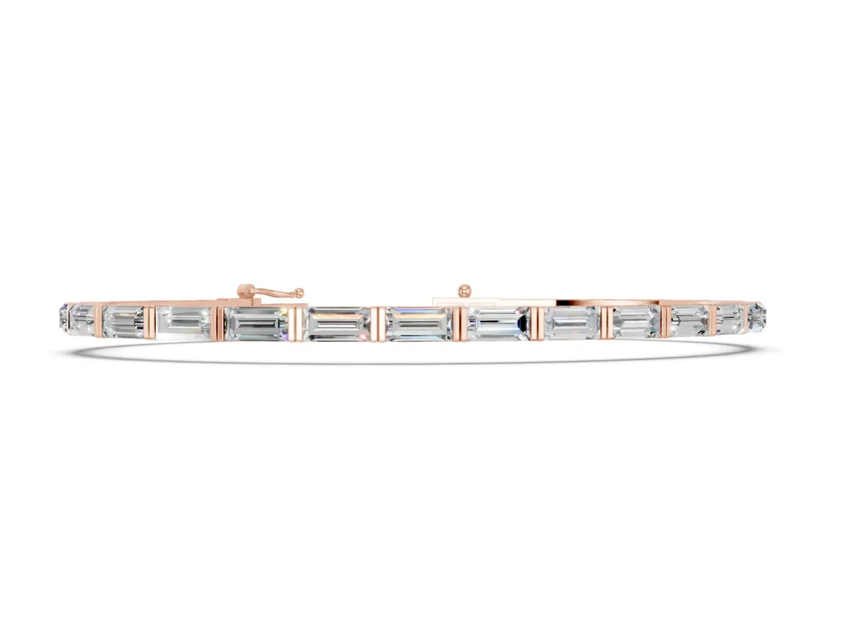 Baguette Cut Diamond Bar Set Tennis Bracelet Rose gold