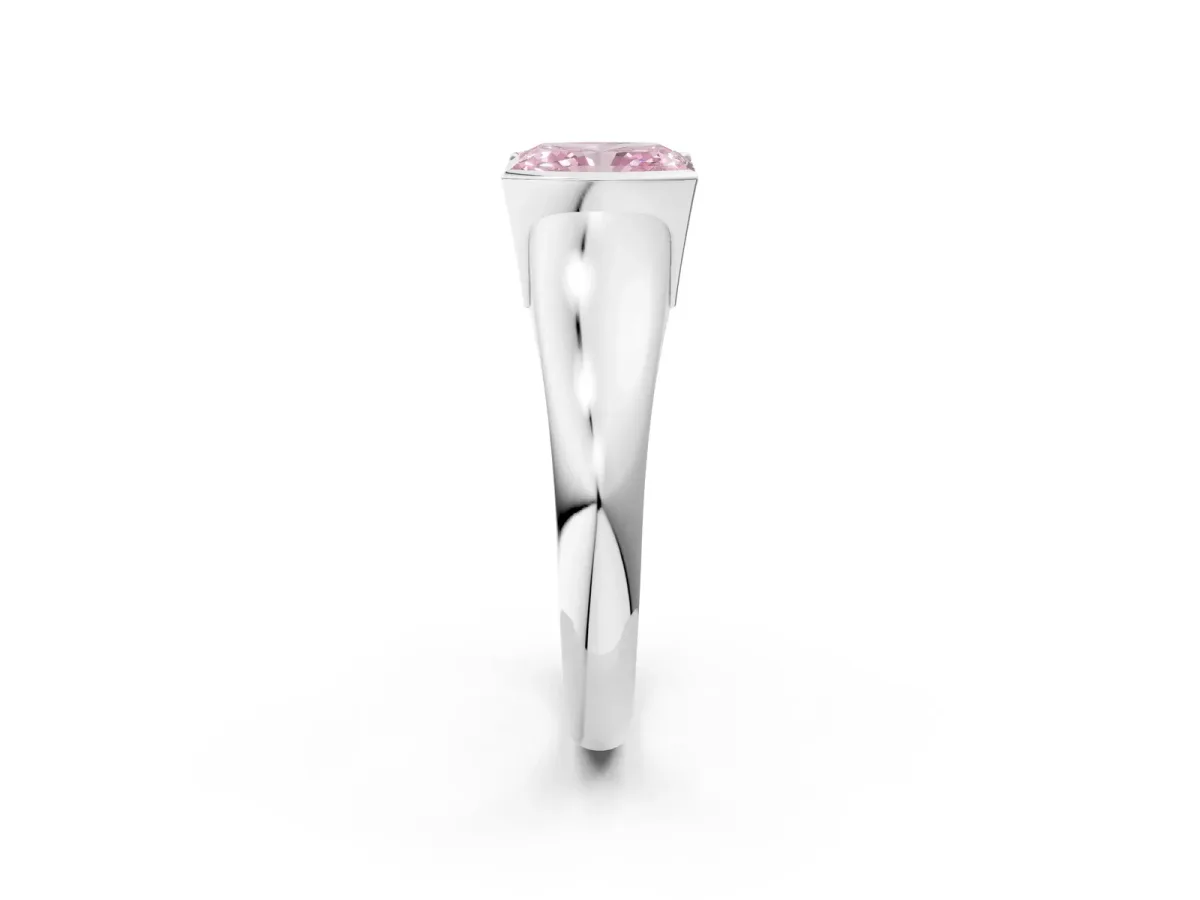 Fancy Pink Radiant Cut Solitaire Tension Set Diamond Ring with Split Shank Band Platinum