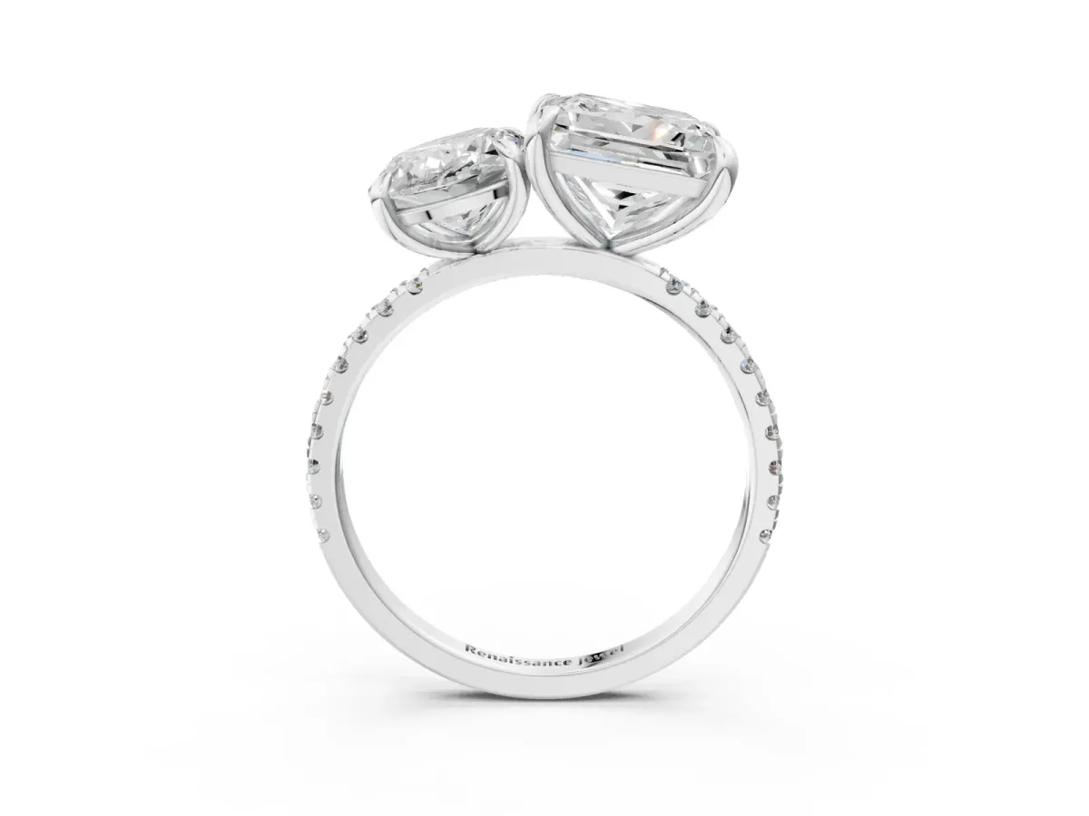 Oval and Princess Toi Moi Ring with Prong Setting and Micro Pave Band Platinum