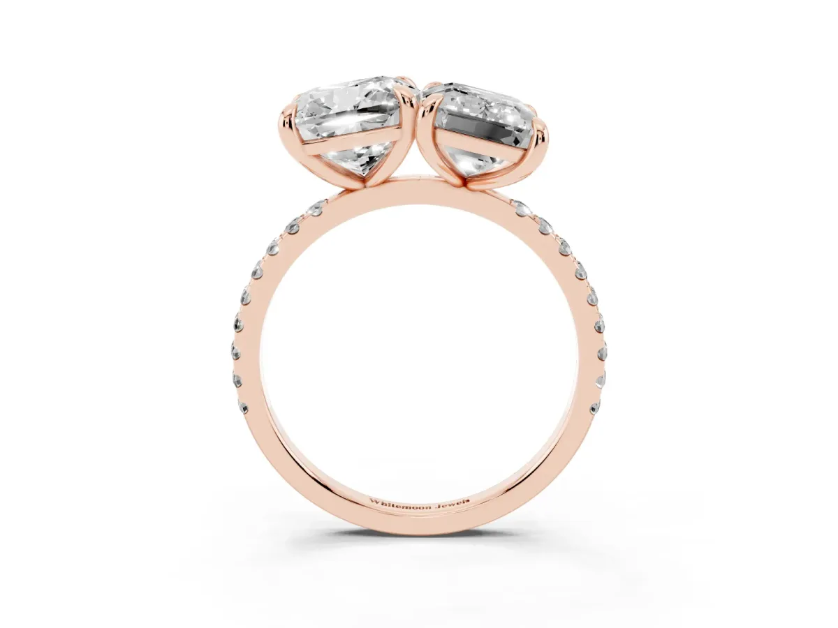 Cushion and Emerald Toi Moi Ring with Prong Setting and Pave Band Rose gold