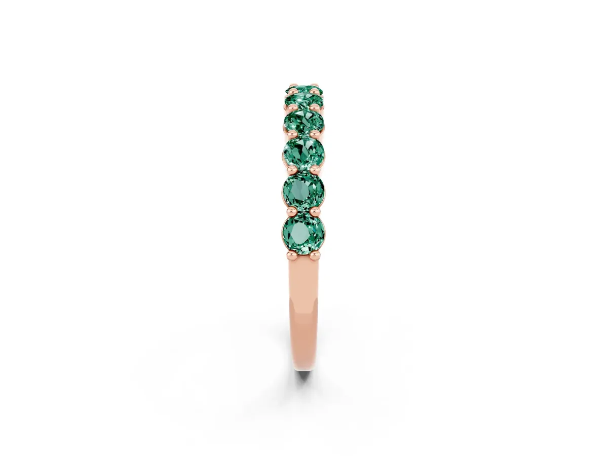Round Green Sapphire Half Eternity Band with Prong Setting Rose gold