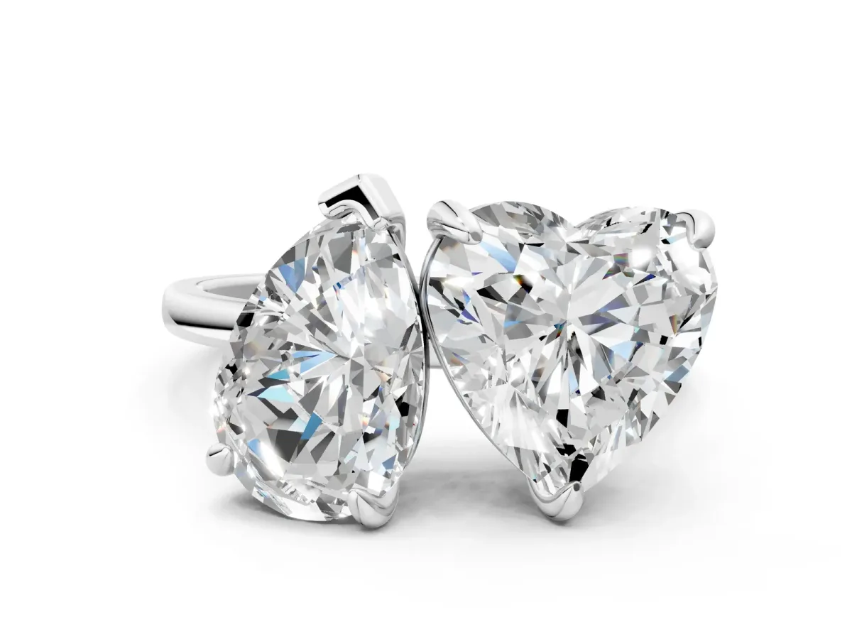 Pear and Heart Toi Moi Ring with Prong Setting and Plain Band Platinum