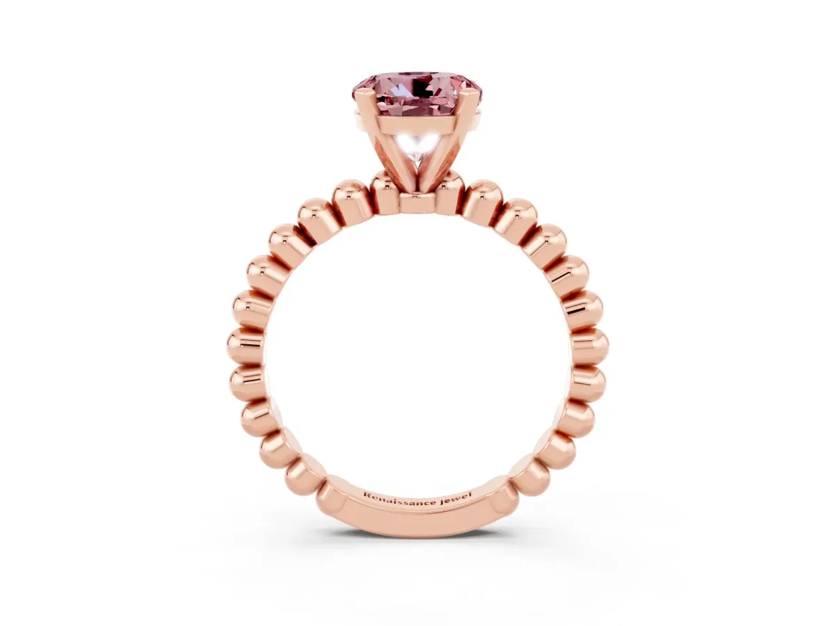 Round Cut Morganite Solitaire Ring with Beaded Band and Prong Setting Rose gold