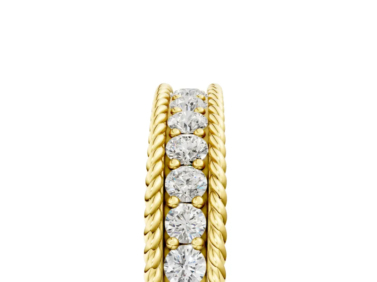 Channel Set Round Diamond Milgrain Edge Band Yellow gold