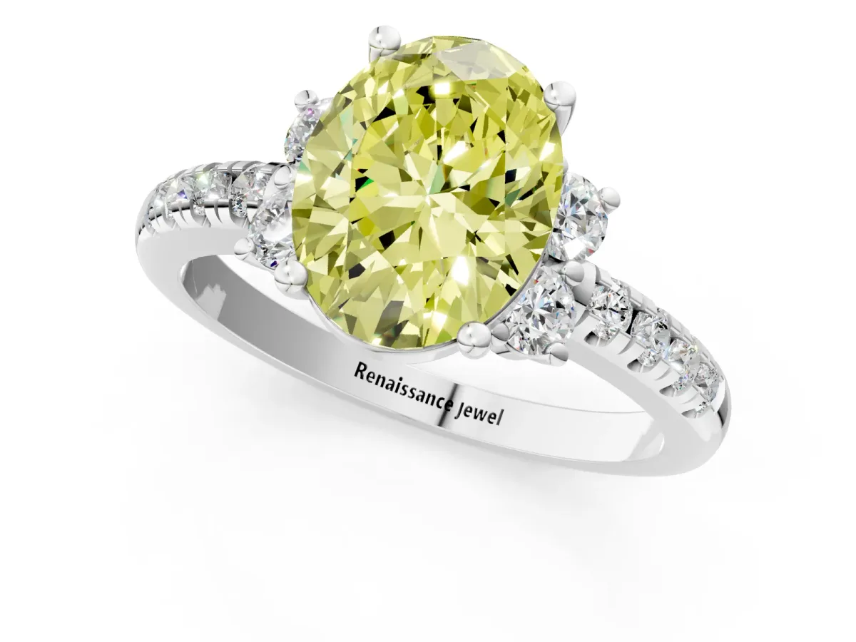 Fancy Yellow Oval Cut Diamond Three-Stone Pave Band with Four-Prong Setting Silver