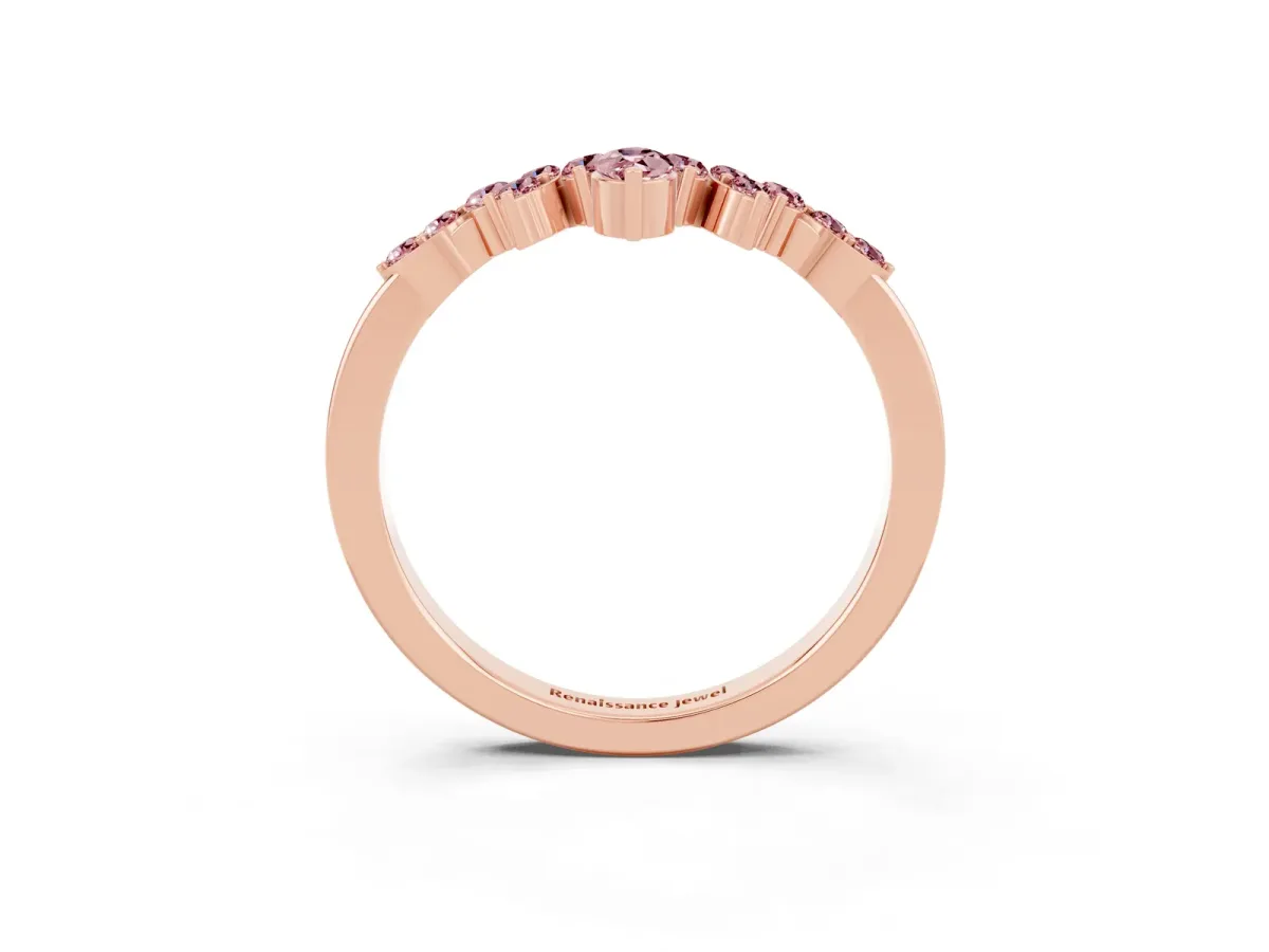 Marquise and Round Morganite Chevron Band with Prong Setting Rose gold