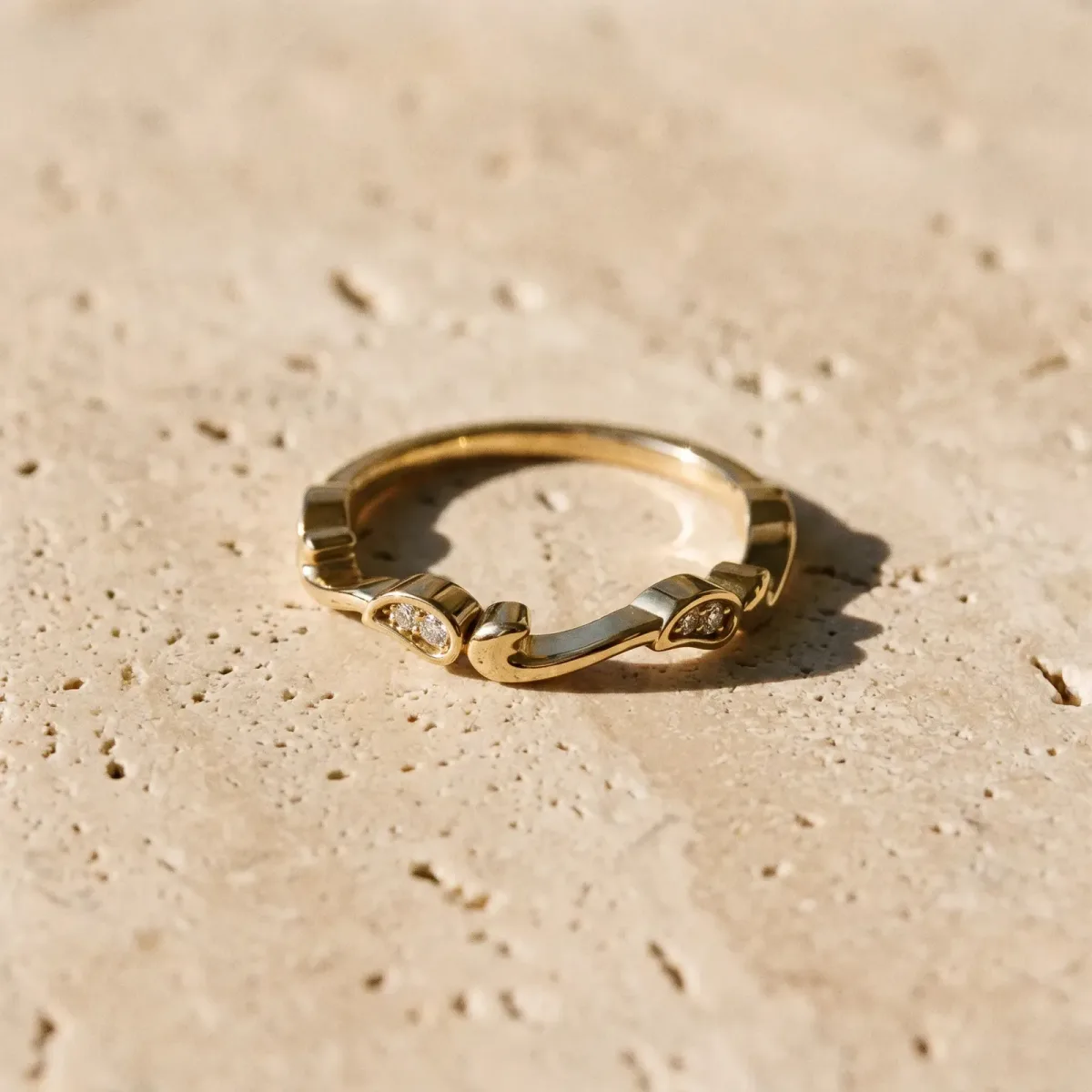Marquise Diamond Leaf Twist Eternity Band with Bezel Setting Yellow gold