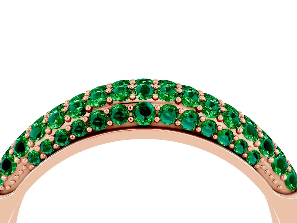 Three-Row Pavé Round Emerald Dome Band Rose gold