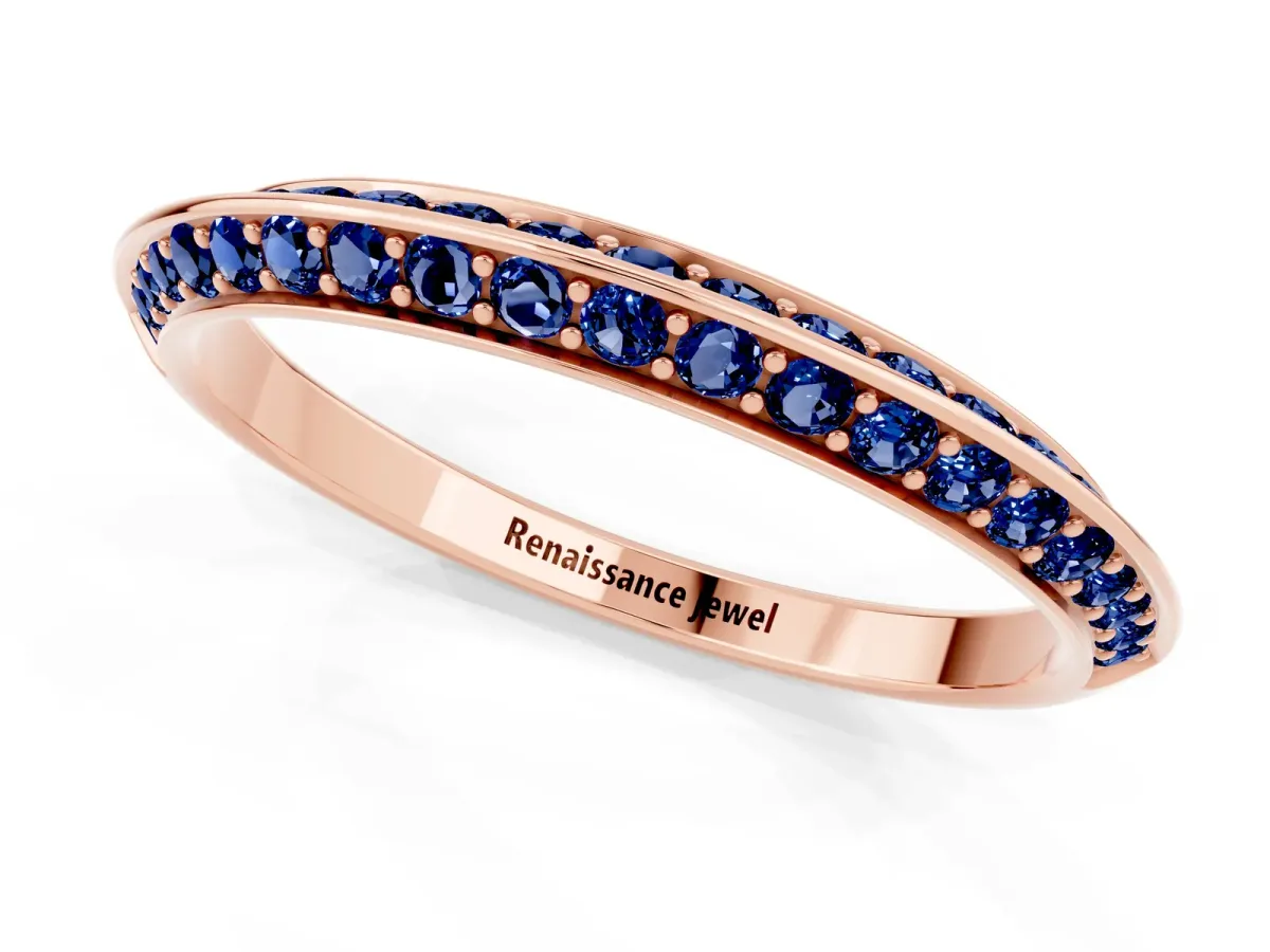 Double Row Pavé Round Blue Sapphire Eternity Band with Channel Setting Rose gold