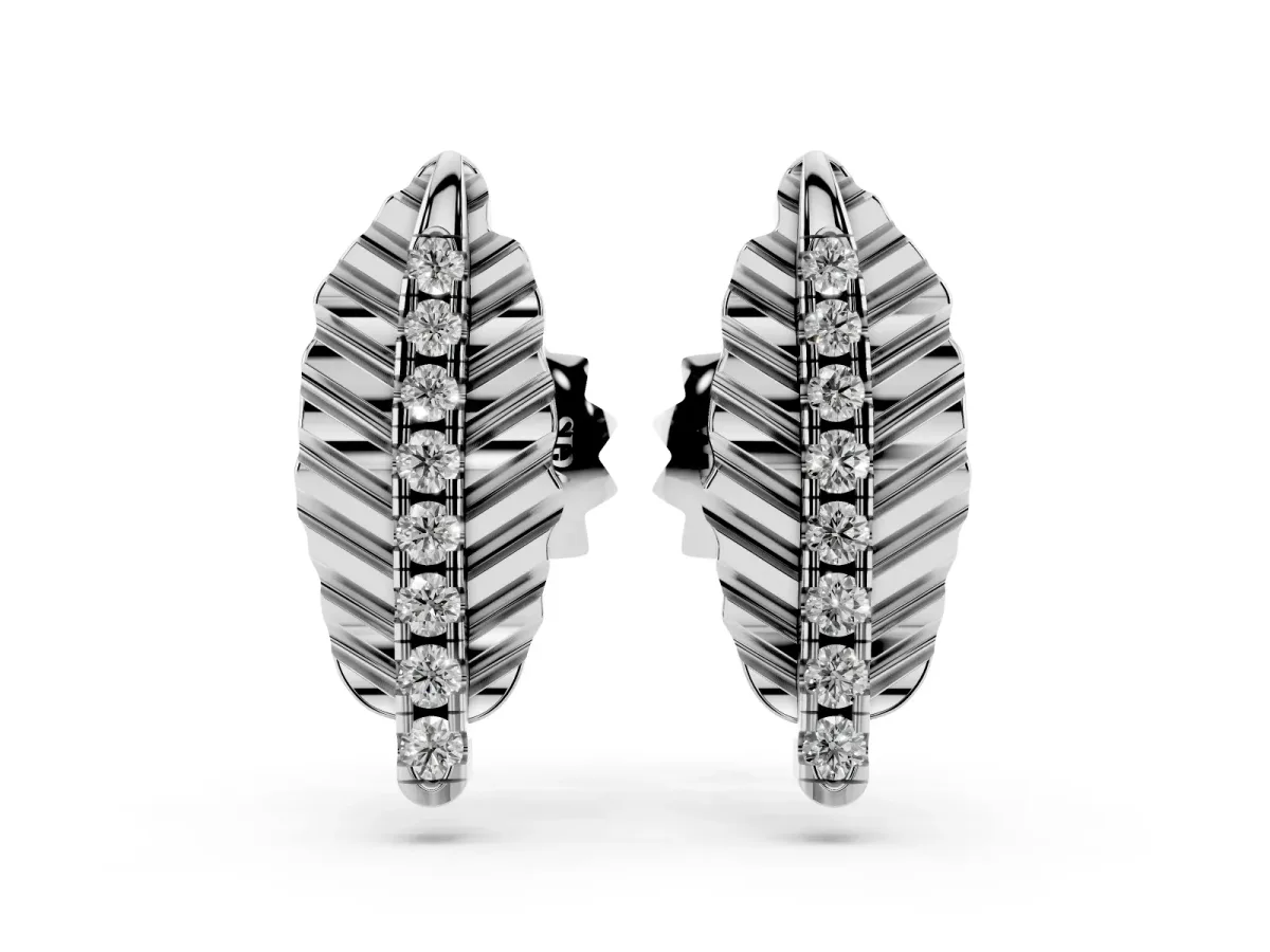 Round Diamond Leaf Stud Earrings Platinum