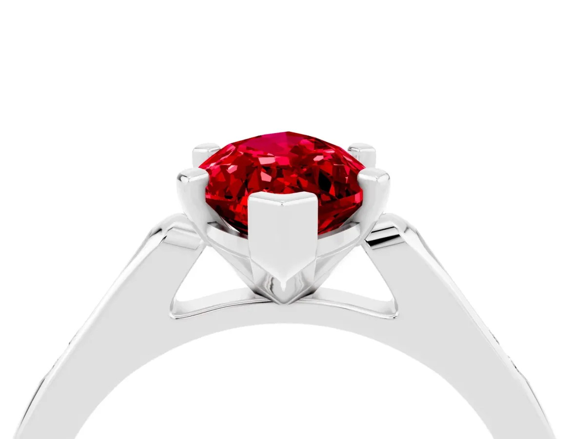 Marquise Cut Ruby Solitaire Ring with Channel Set Round Band and Prong Setting White gold