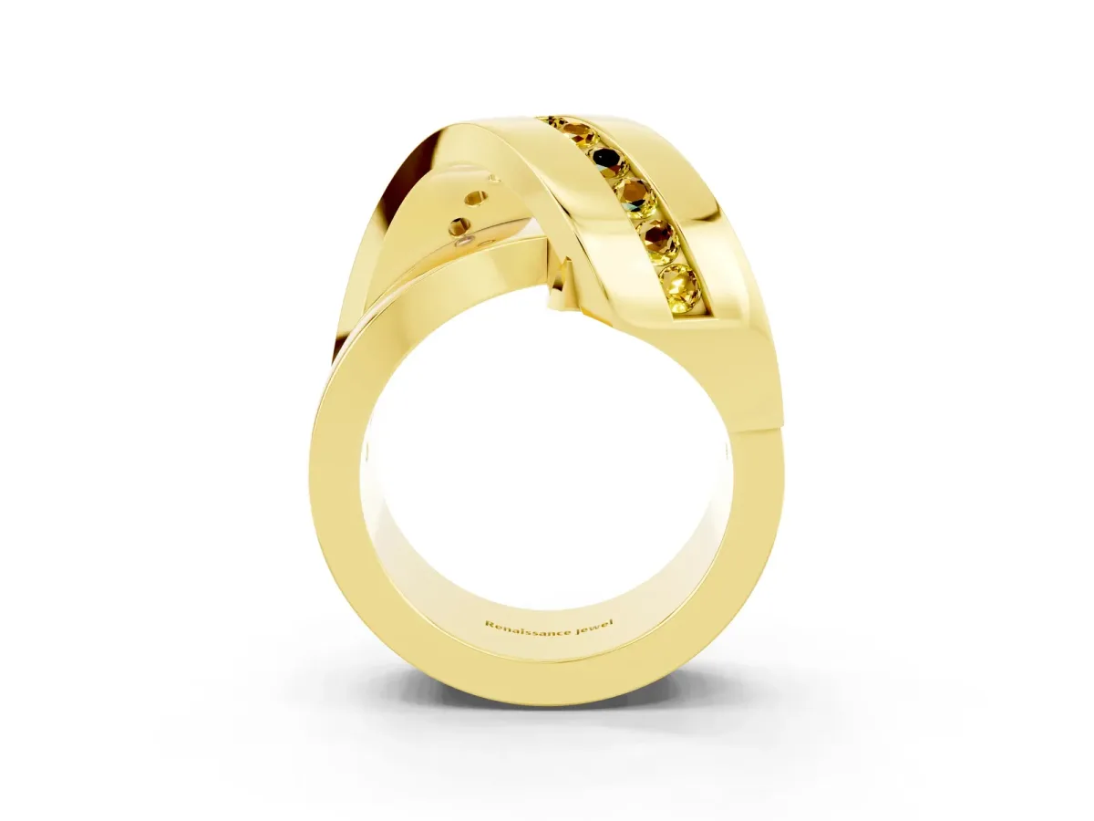 Pavé Round Yellow Sapphire Crossover Band with Channel Setting Yellow gold