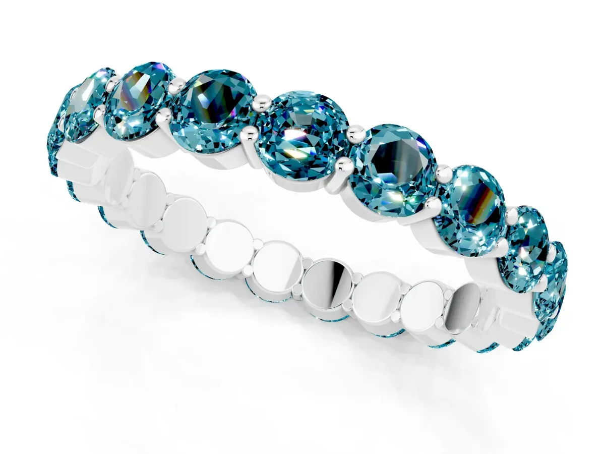 Round Blue Topaz Eternity Band with U-Prong Setting Platinum