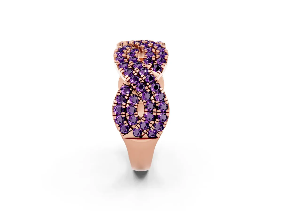 Pavé Round Amethyst Infinity Twist Band with Shared Prong Setting Rose gold