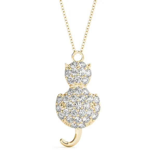 Pavé Round Prong Set Cat Pendant Yellow gold