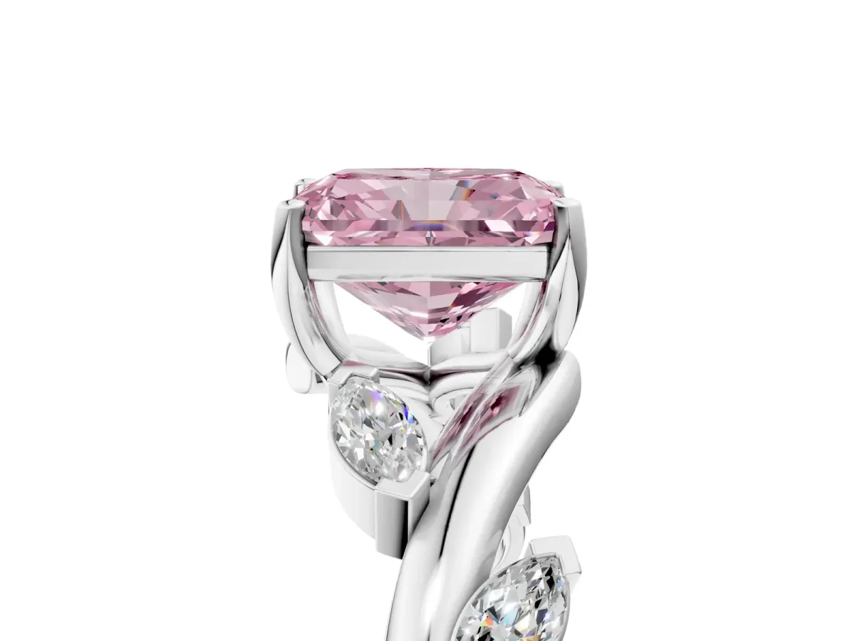 Fancy Pink Radiant Cut Solitaire Twisted Band Marquise Accent Prong Setting Ring Platinum