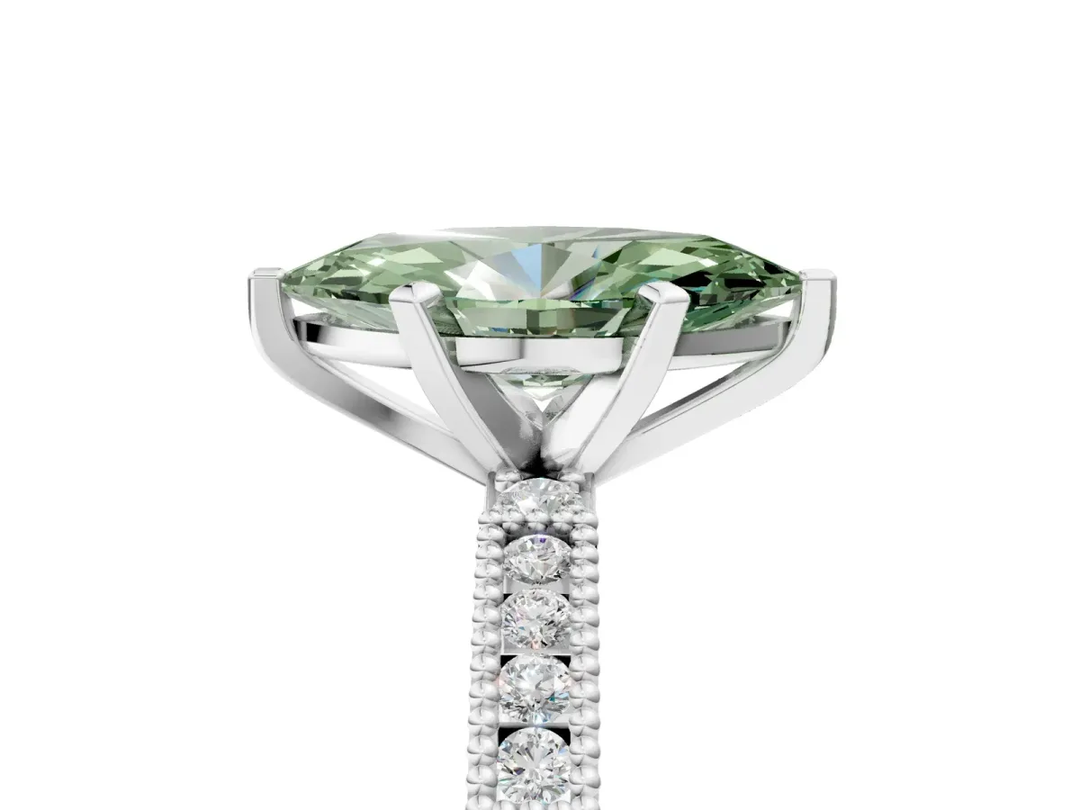 Fancy Green Marquise Cut Solitaire with Pavé Band and Four-Prong Setting Silver