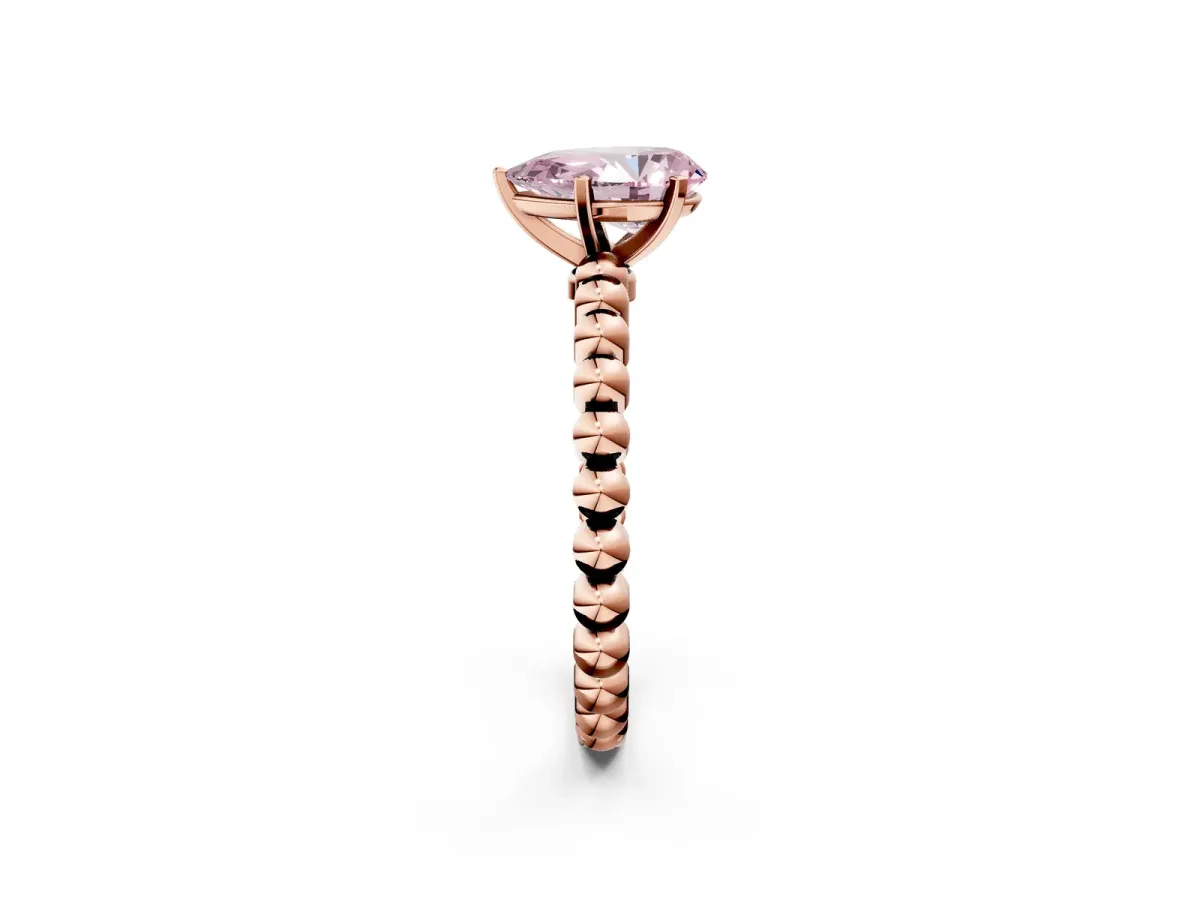 Fancy Pink Pear Cut Diamond Solitaire Ring with Beaded Band and Prong Setting Rose gold