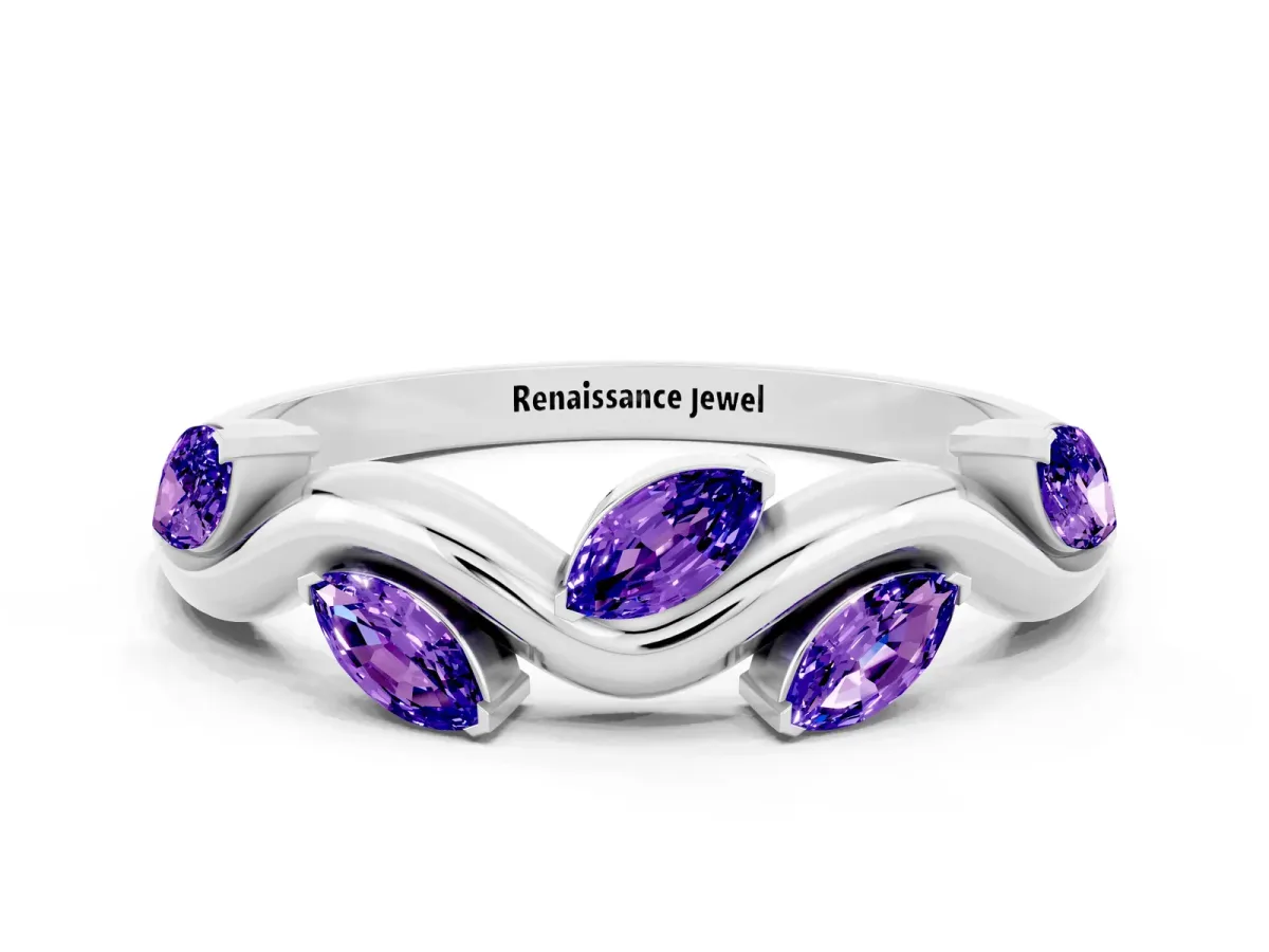 Marquise Tanzanite Twisted Band with Prong Setting White gold