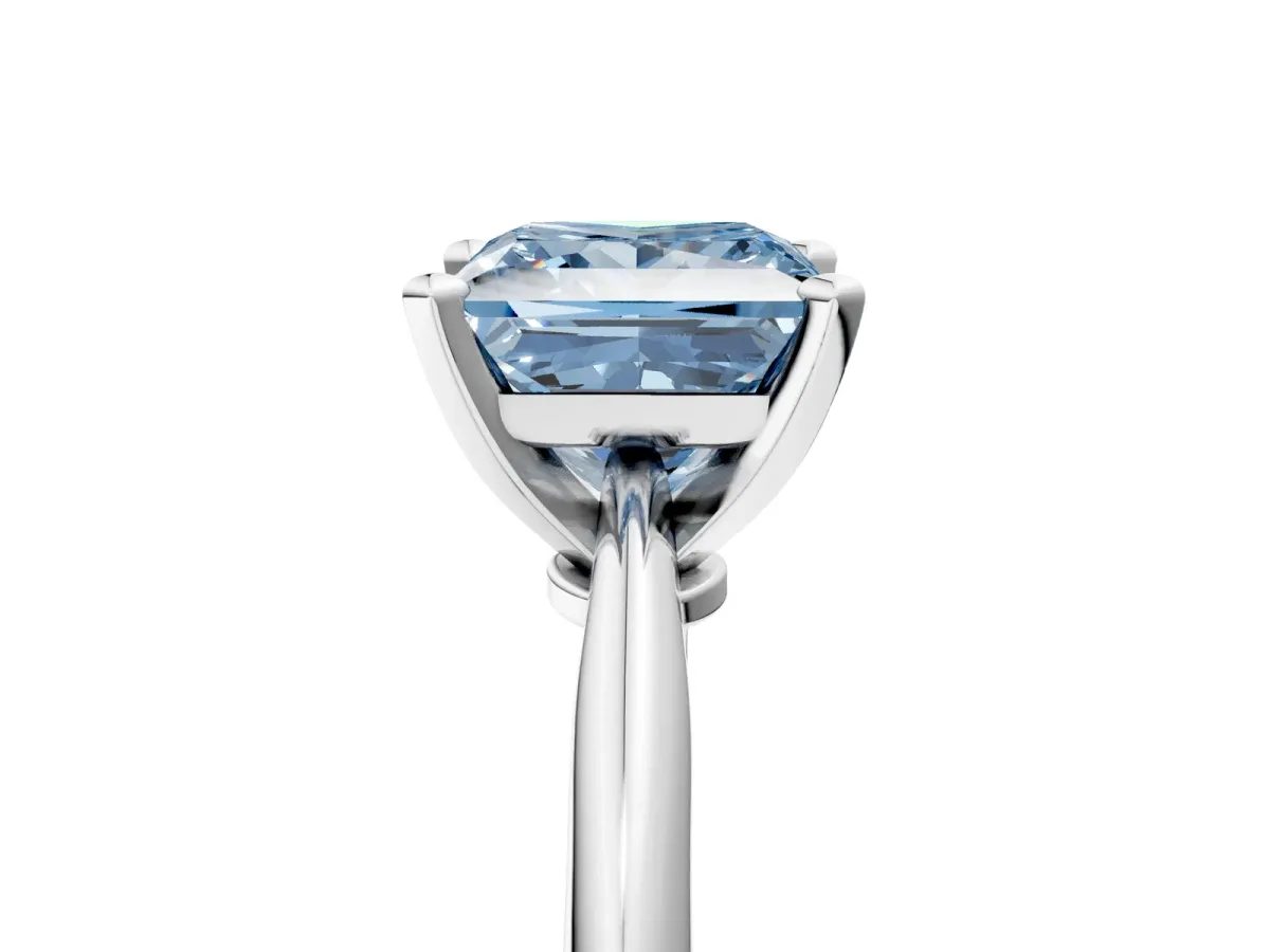 Fancy Blue Princess Cut Diamond Solitaire Engagement Ring with Classic Band and Four-Prong Setting Silver