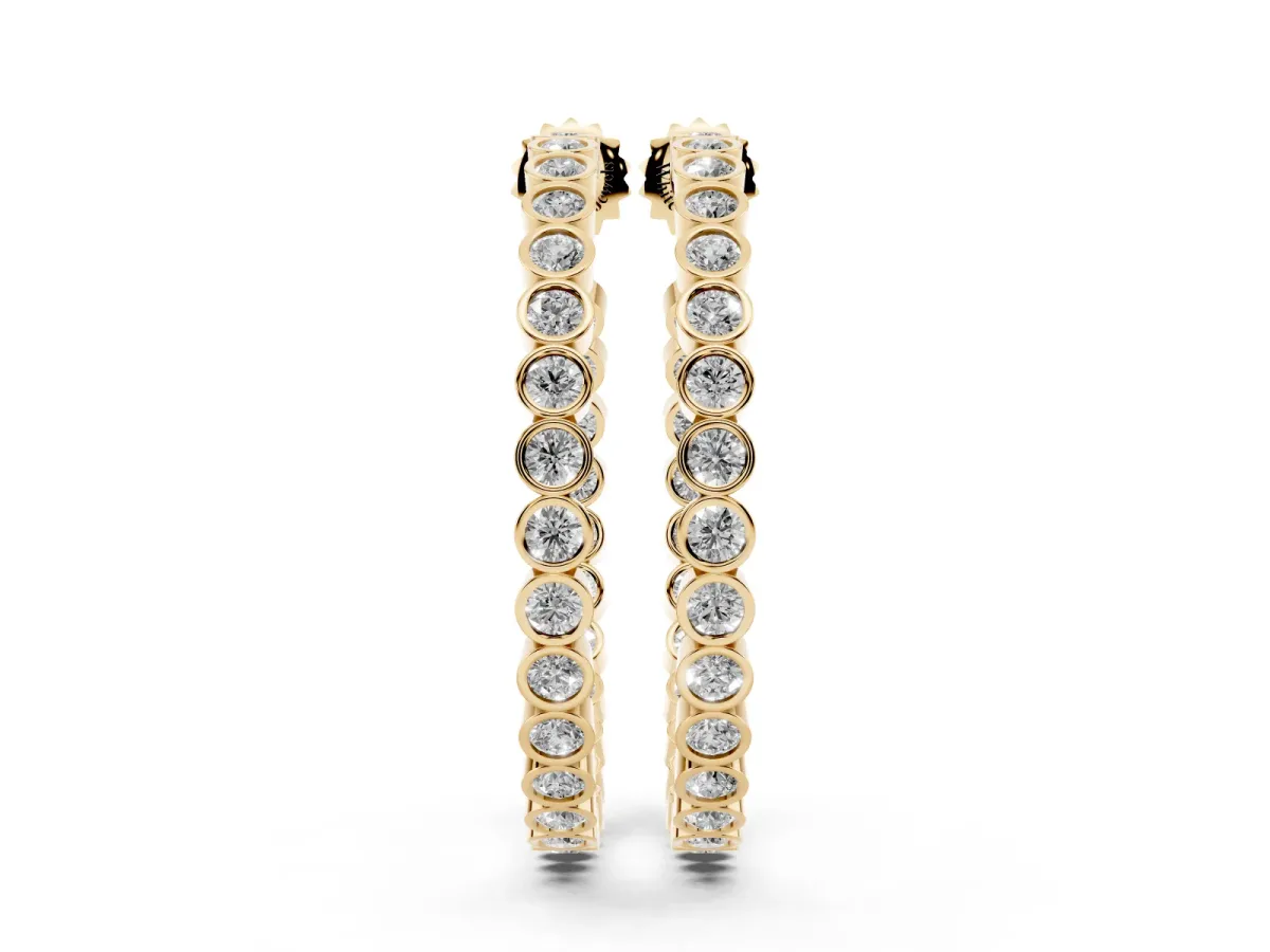 Round Diamond Bezel-Set Inside-Out Large Hoop Earrings Yellow gold