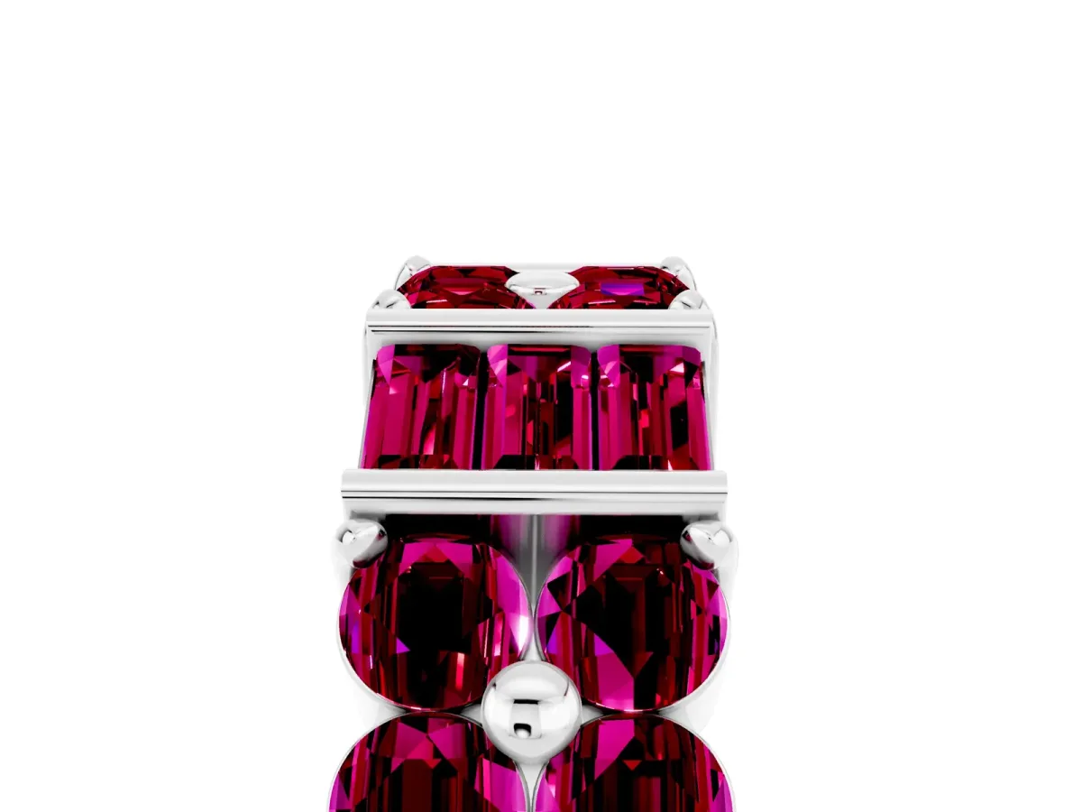 Channel Set Round and Baguette Garnet Anniversary Band with Prong Setting Silver