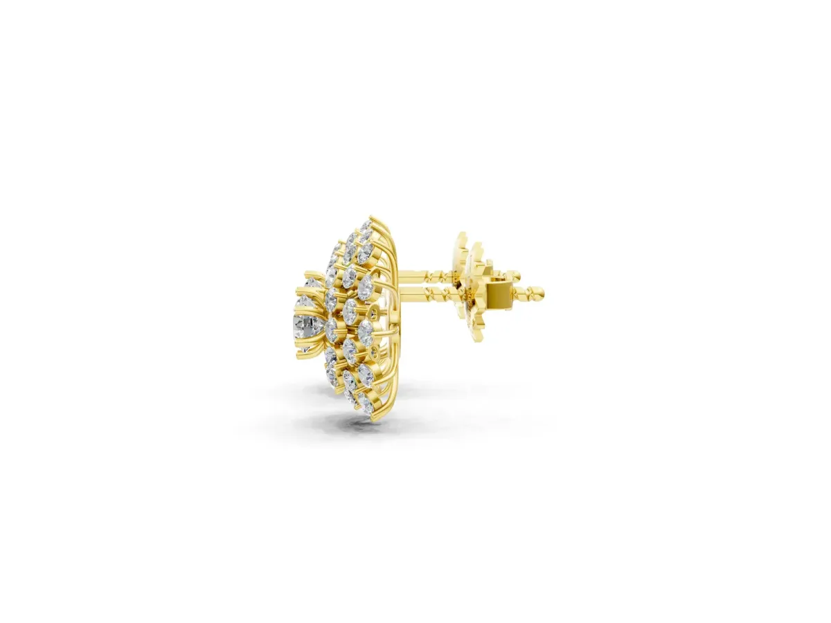 Round Diamond Sunburst Stud Earrings Yellow gold