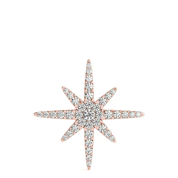 Pavé Round Diamond Starburst Pendant with Four-Prong Setting Rose gold