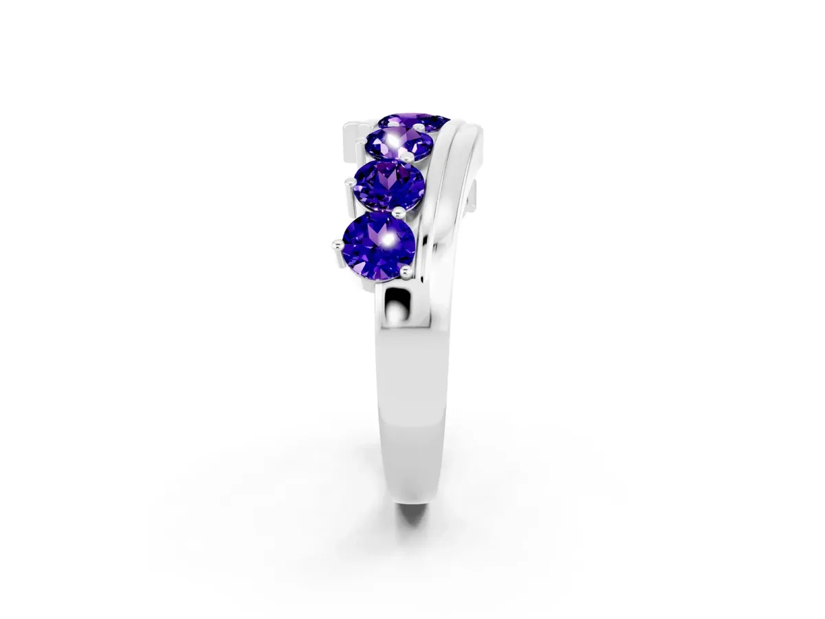Round Tanzanite Wave Band with Channel and Shared Prong Setting Silver