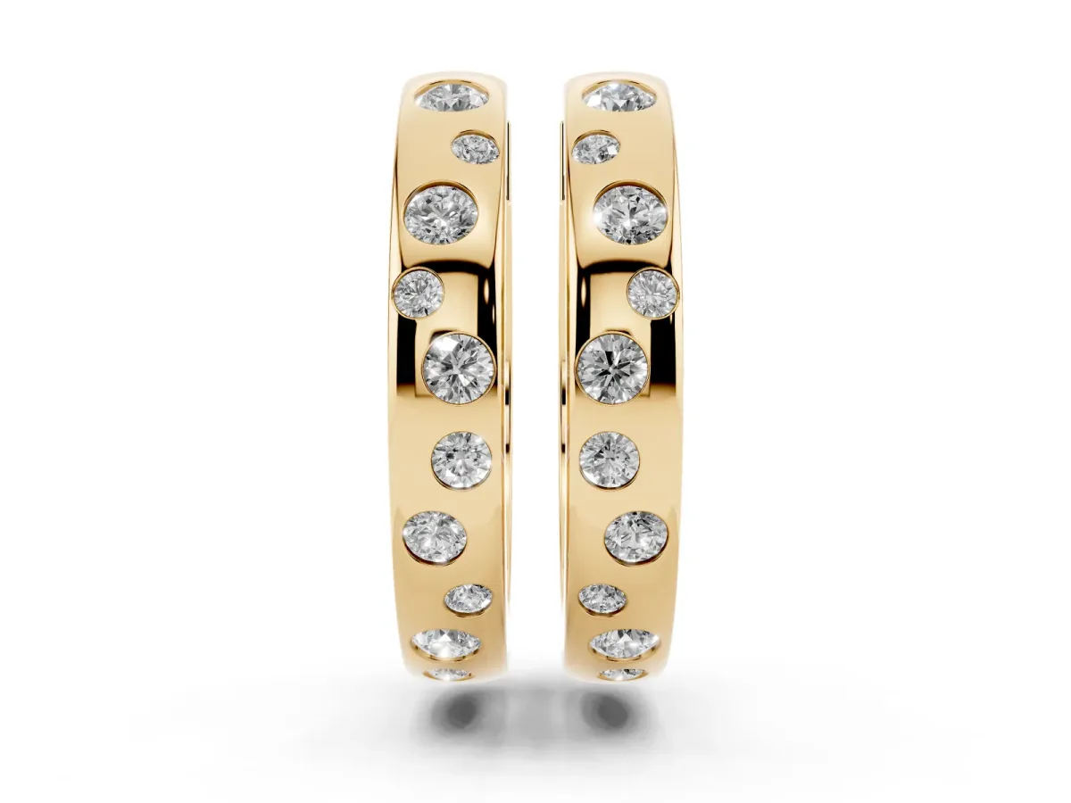 Round Diamond Mosaic Hoop Earrings Yellow gold