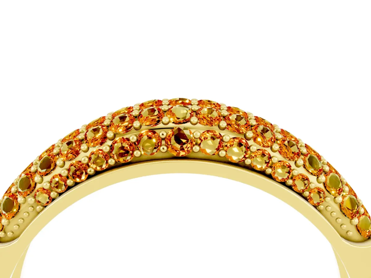Three-Row Pavé Round Citrine Dome Band Yellow gold