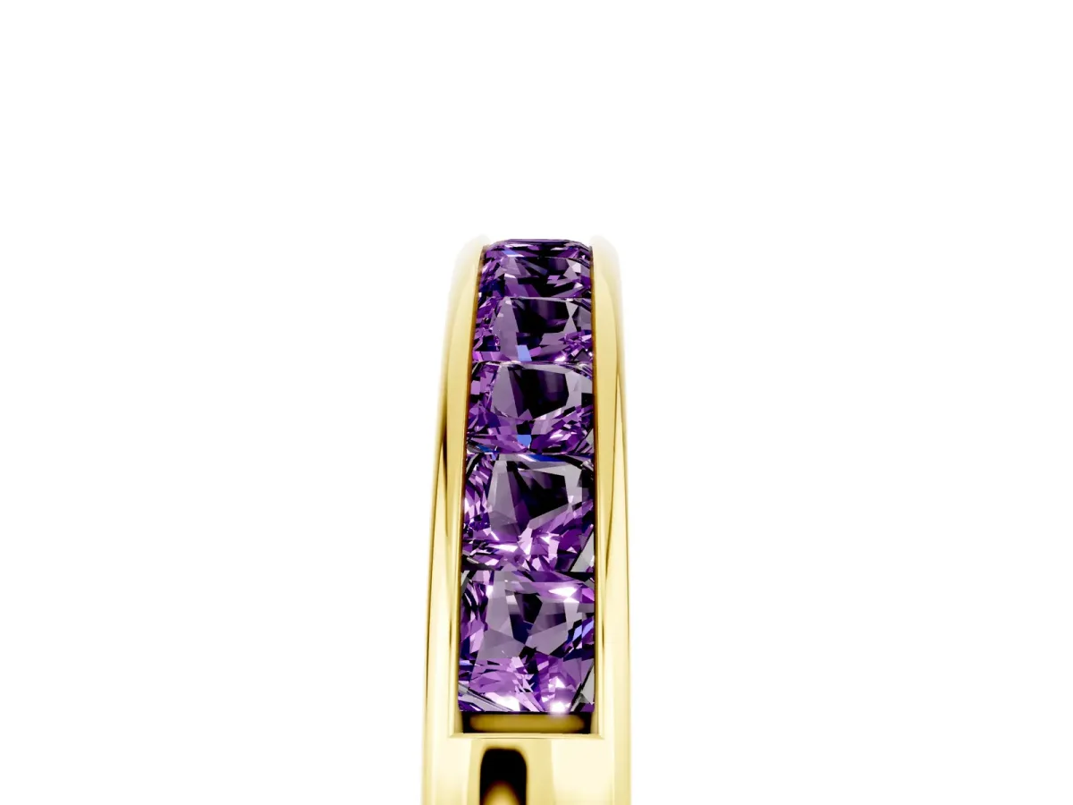 Channel Set Princess Cut Amethyst Eternity Band Yellow gold