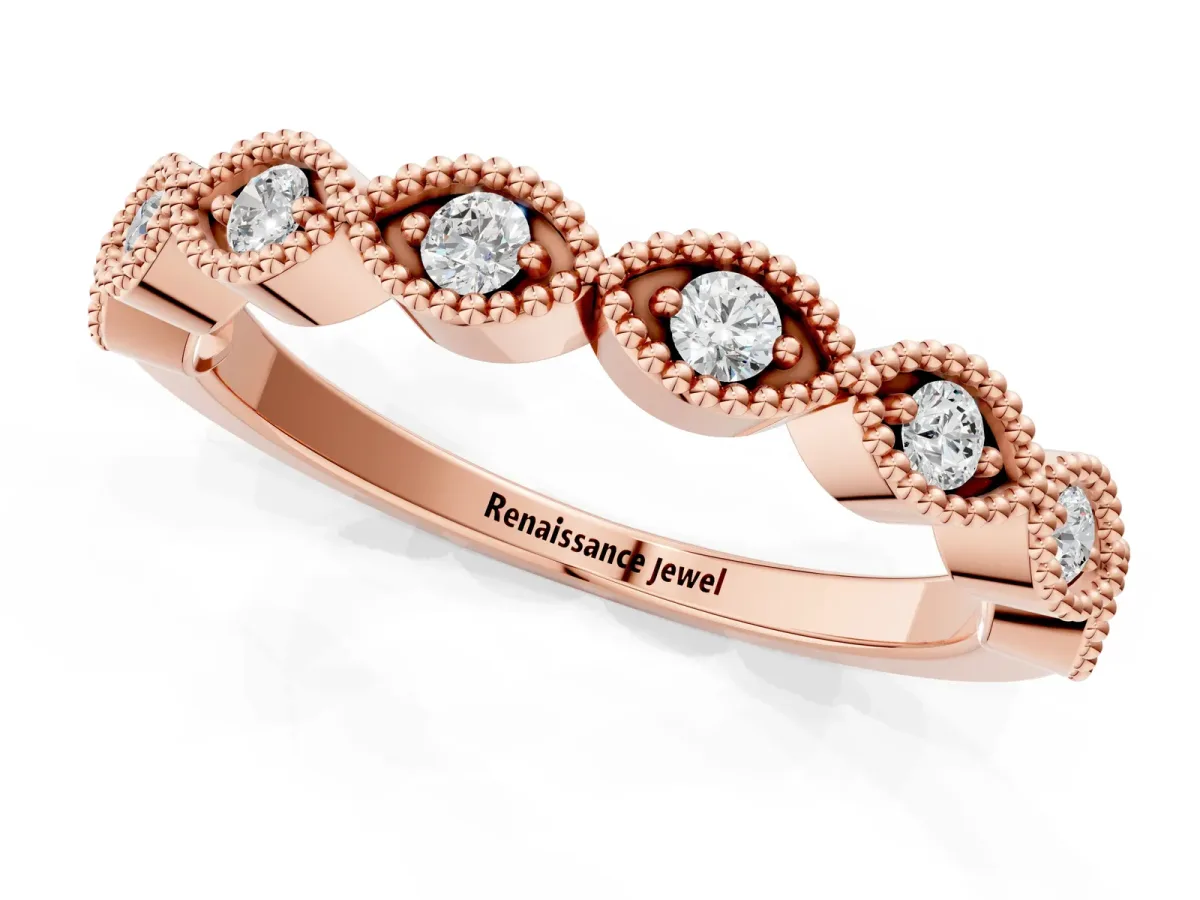 Milgrain Marquise Diamond Half Eternity Band with Bezel Setting Rose gold