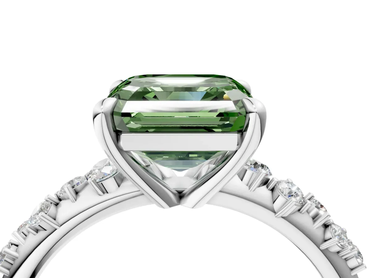 Fancy Green Asscher Cut Cut Diamond Vine Band with Four-Prong Setting Platinum