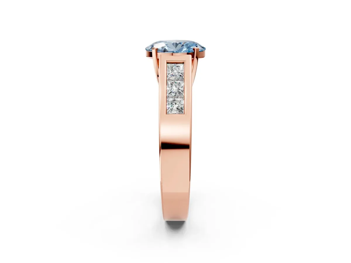 Fancy Blue Oval Cut Cut Channel Set Solitaire Ring with Four-Prong Setting Rose gold